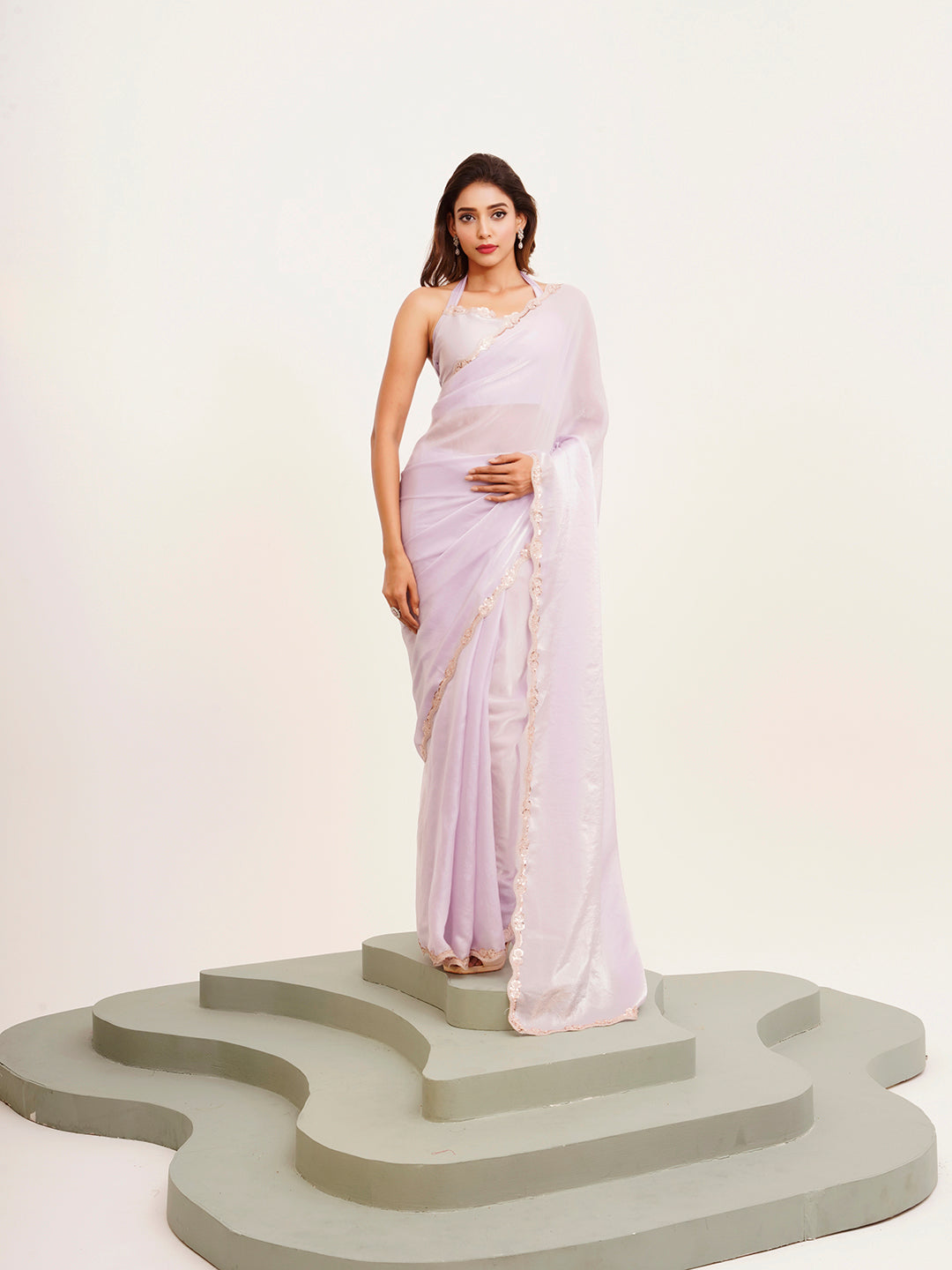 Lavender Embellished Sequinned Tissue Saree For Beautiful Partywear Saree