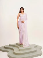 Lavender Embellished Sequinned Tissue Saree For Beautiful Partywear Saree