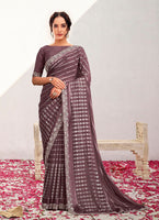 Lavender Georgette Kasab Heavy Embroidery Work Wedding Wear Saree