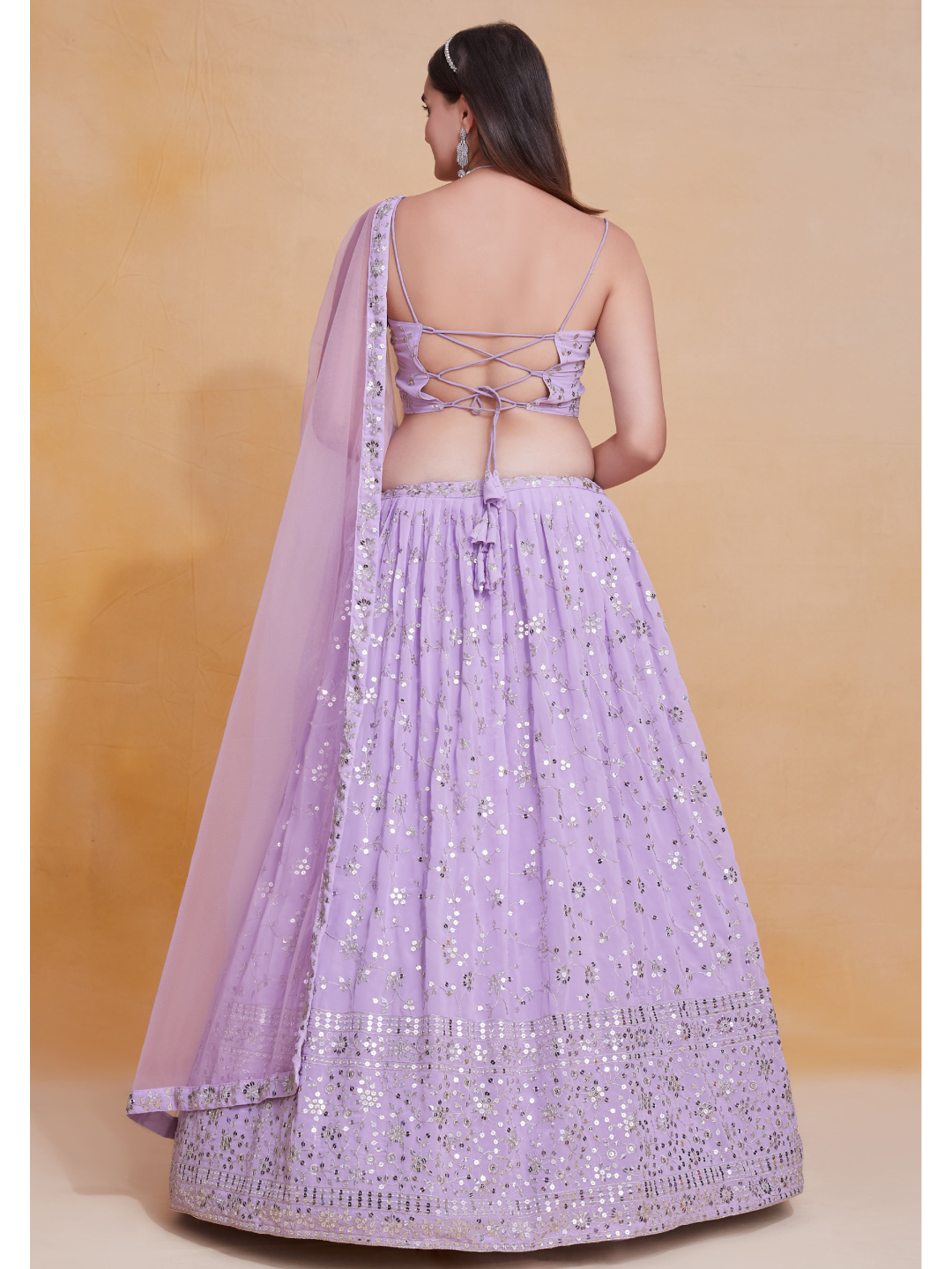 Lavender  Georgette Sequence Embroidery Work Lehenga Choli