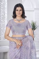 Lavender Girlie Tissue Net Designer Embroidered Saree