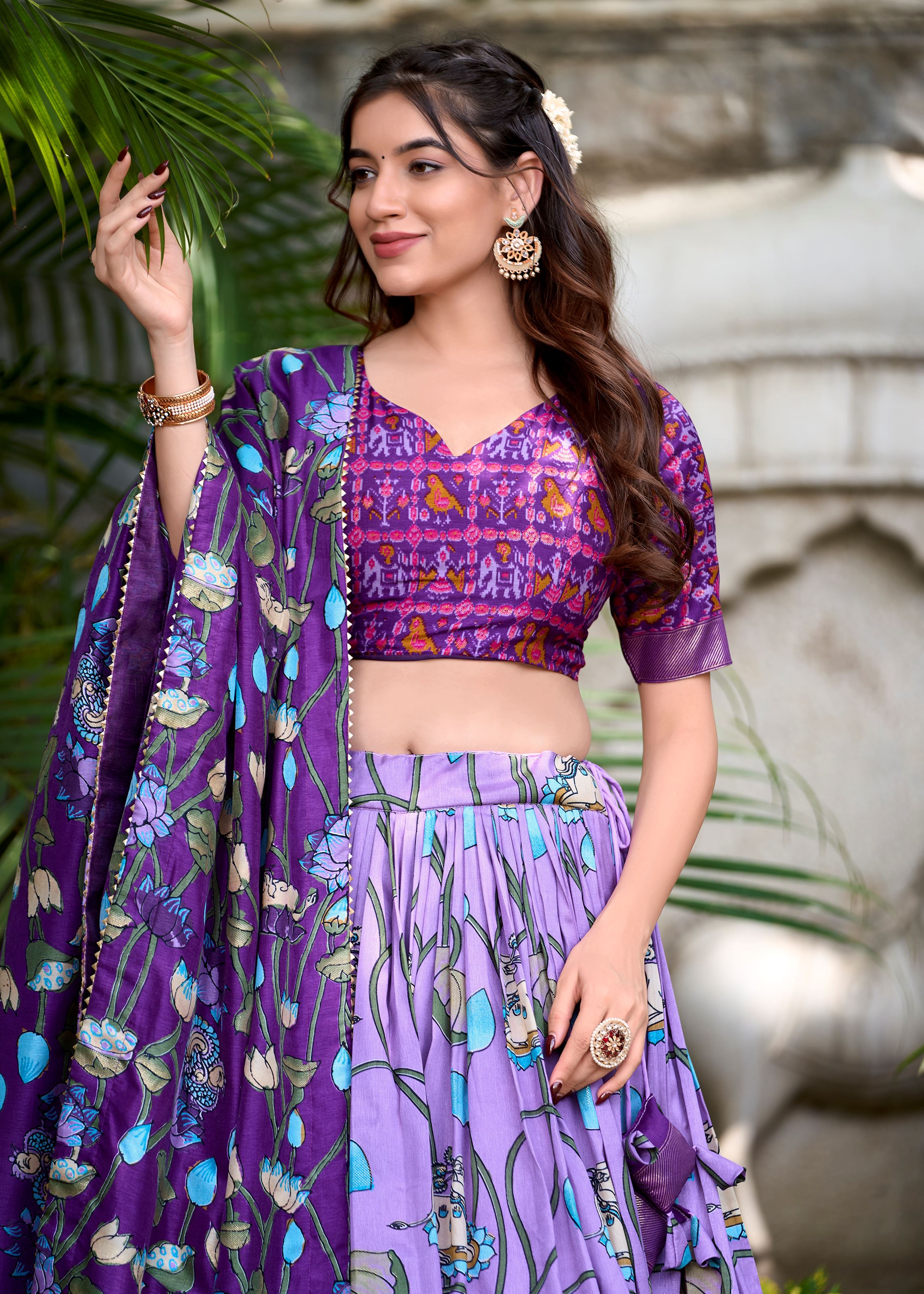 Lavender Grace Tussar Silk Patola Print Lehenga