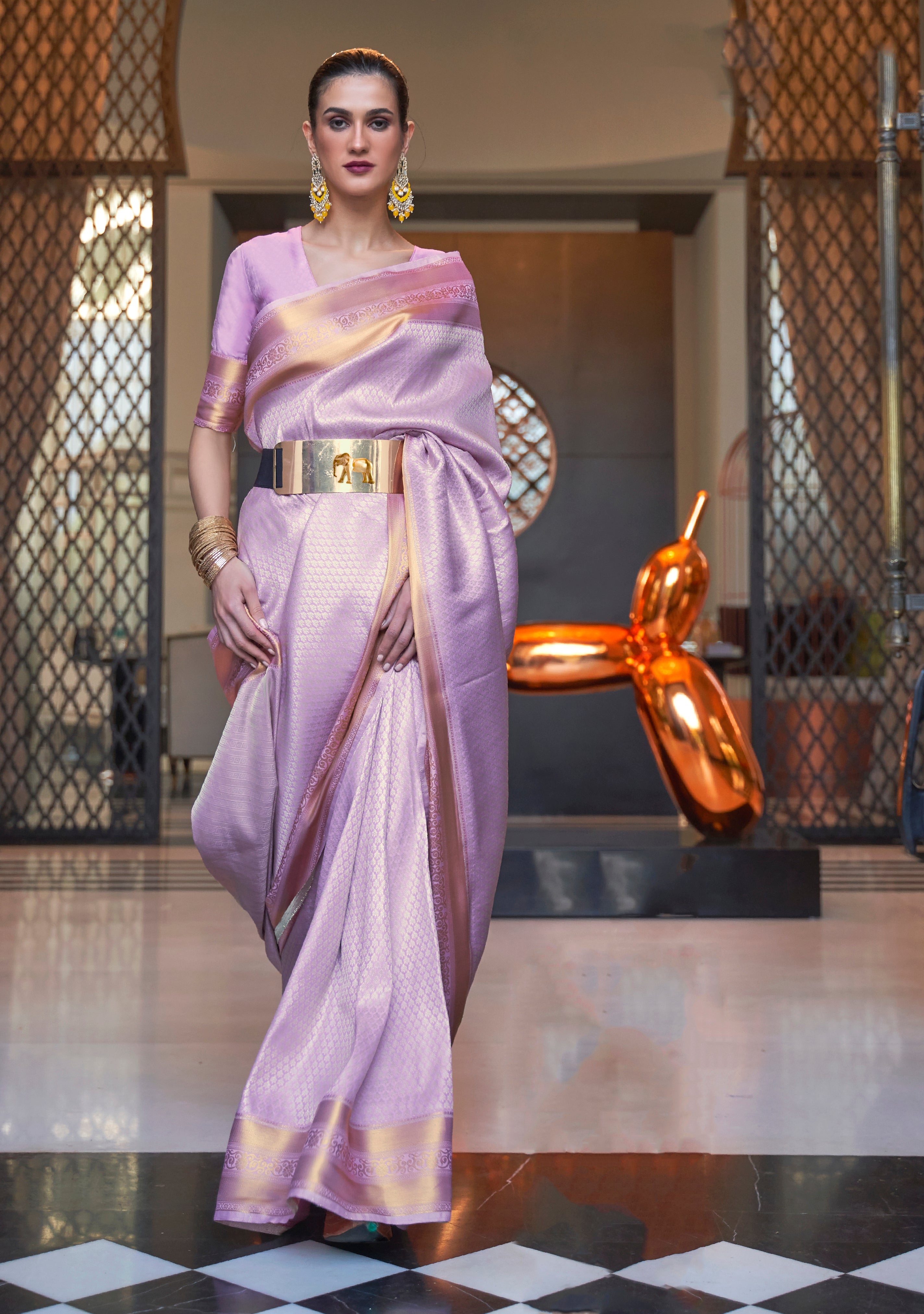 Lavender Handloom Silk Saree with  Woven Work