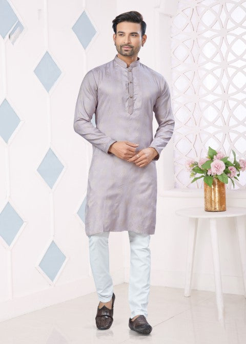 Lavender Jacquard Silk Pintex Jacquard Ethnic Festive Kurta Pajama