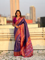 Lavender Jari Tissue Woven Meenakari Pallu Designer Heavy Ethnic Saree
