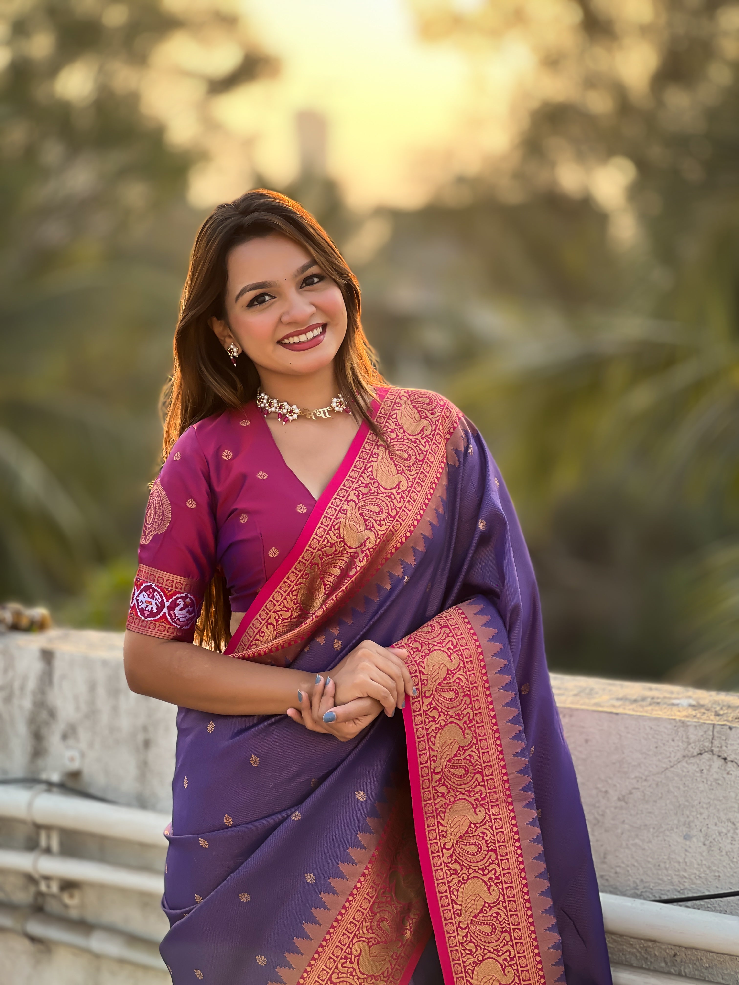 Lavender Jari Tissue Woven Meenakari Pallu Designer Heavy Ethnic Saree