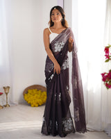 Lavender Jimmy Choo Designer Dual Sequance Embroidery Work Beautiful Partywear Saree