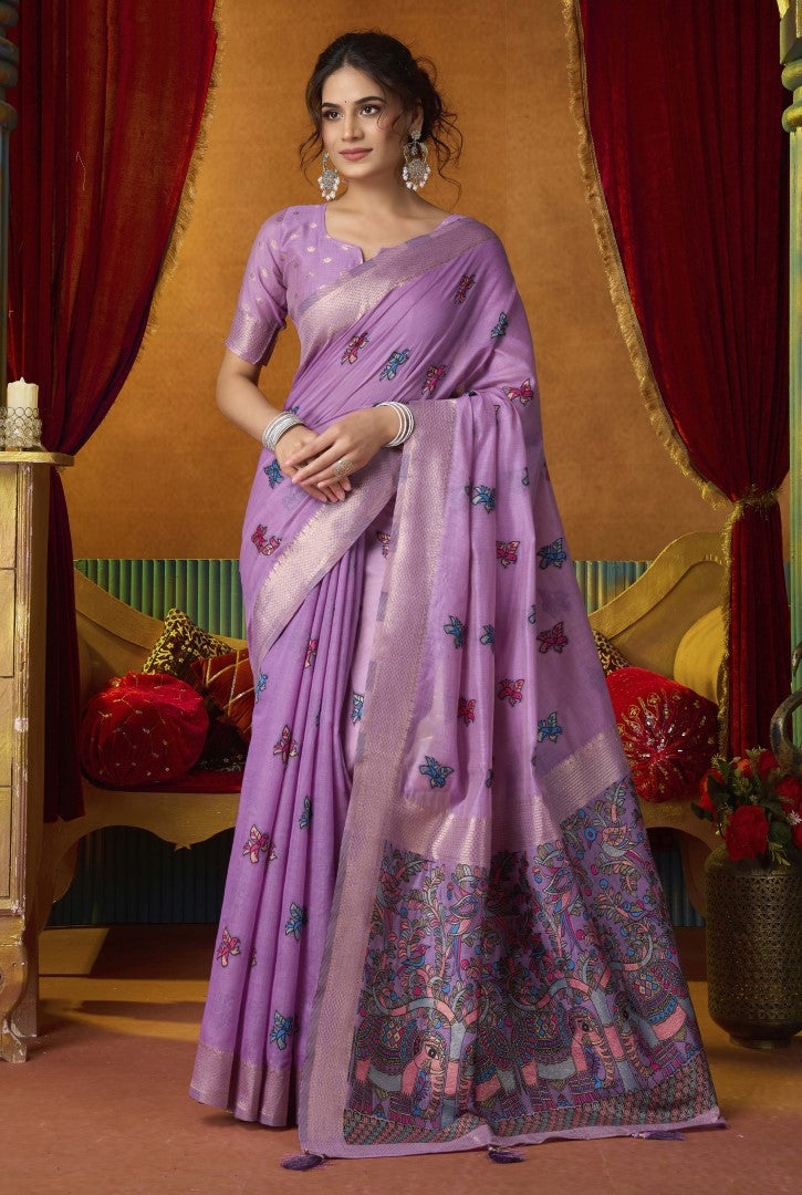 Lavender Katha Modal Saree with Designer Mina Woven Pattern