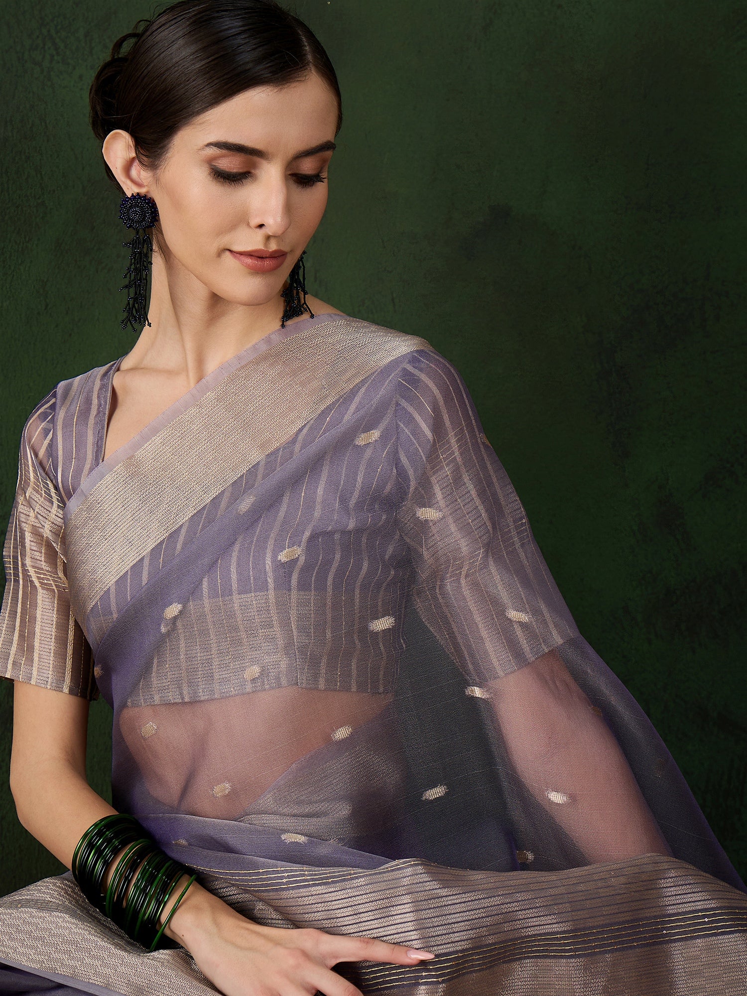 Lavender Khadi Organza Ethnic Woven Designer Saree For Festive Looks