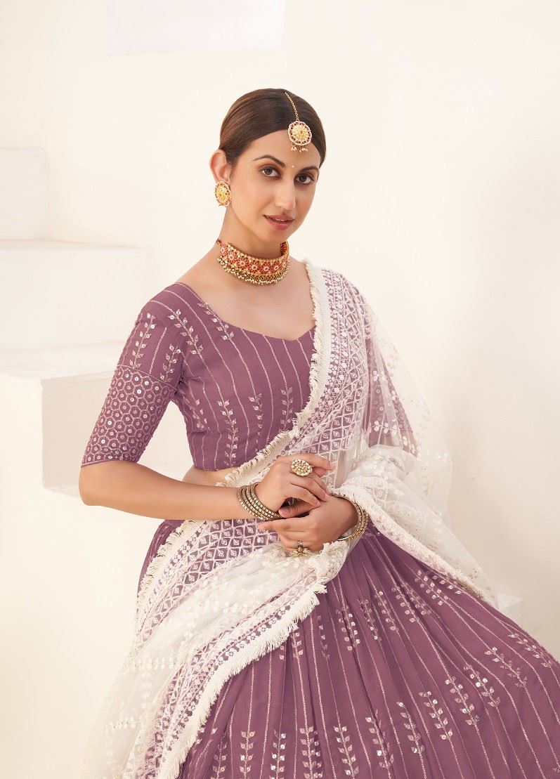 Lavender Lehenga Choli With Sequins Embroidered Work
