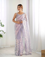 Lavender Mono Net Beautiful Bollywood Saree With Designer Sequins Work