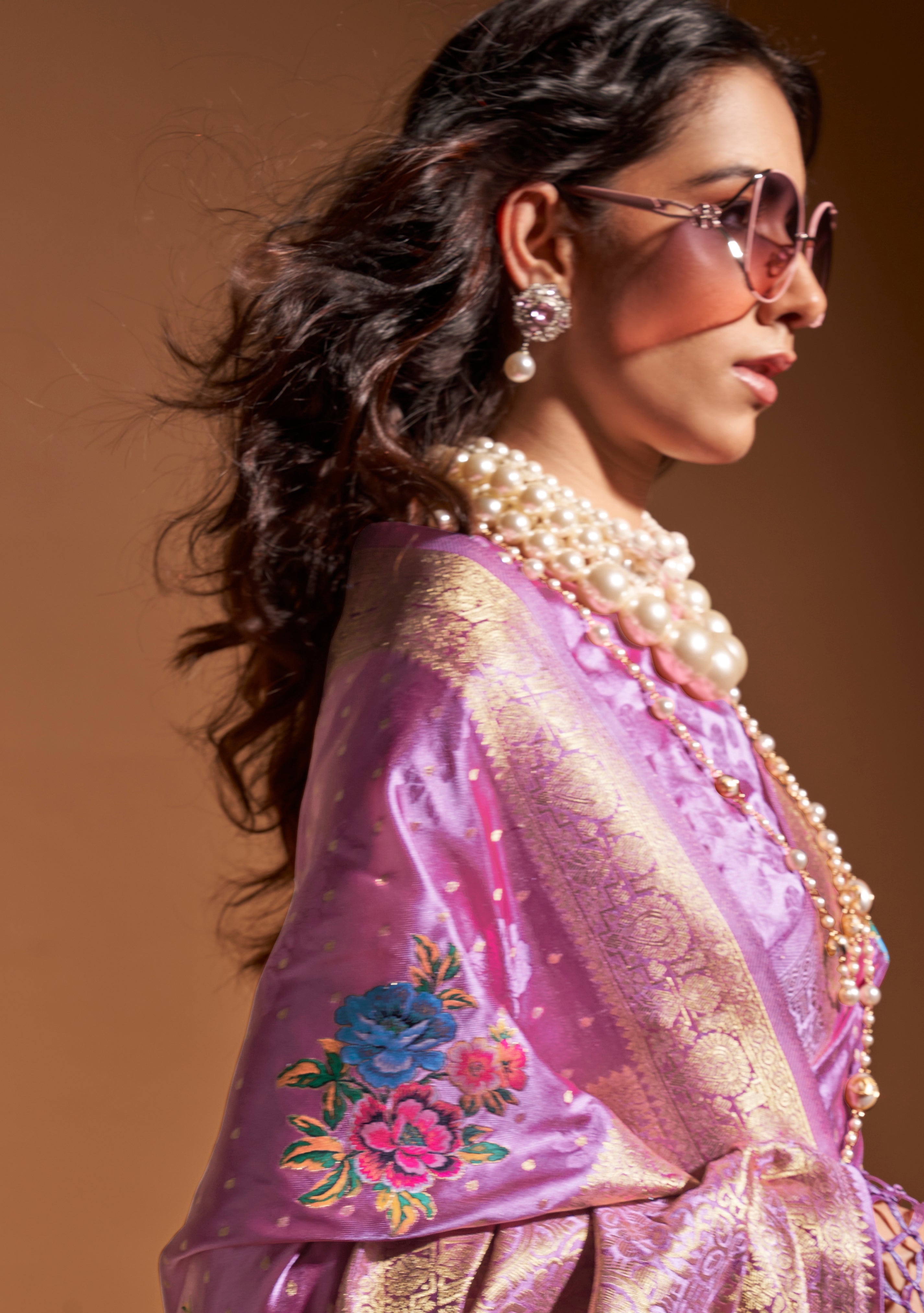 Lavender Multi Color Flower Jacquard Woven Saree