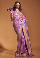Lavender Multi Color Flower Jacquard Woven Saree