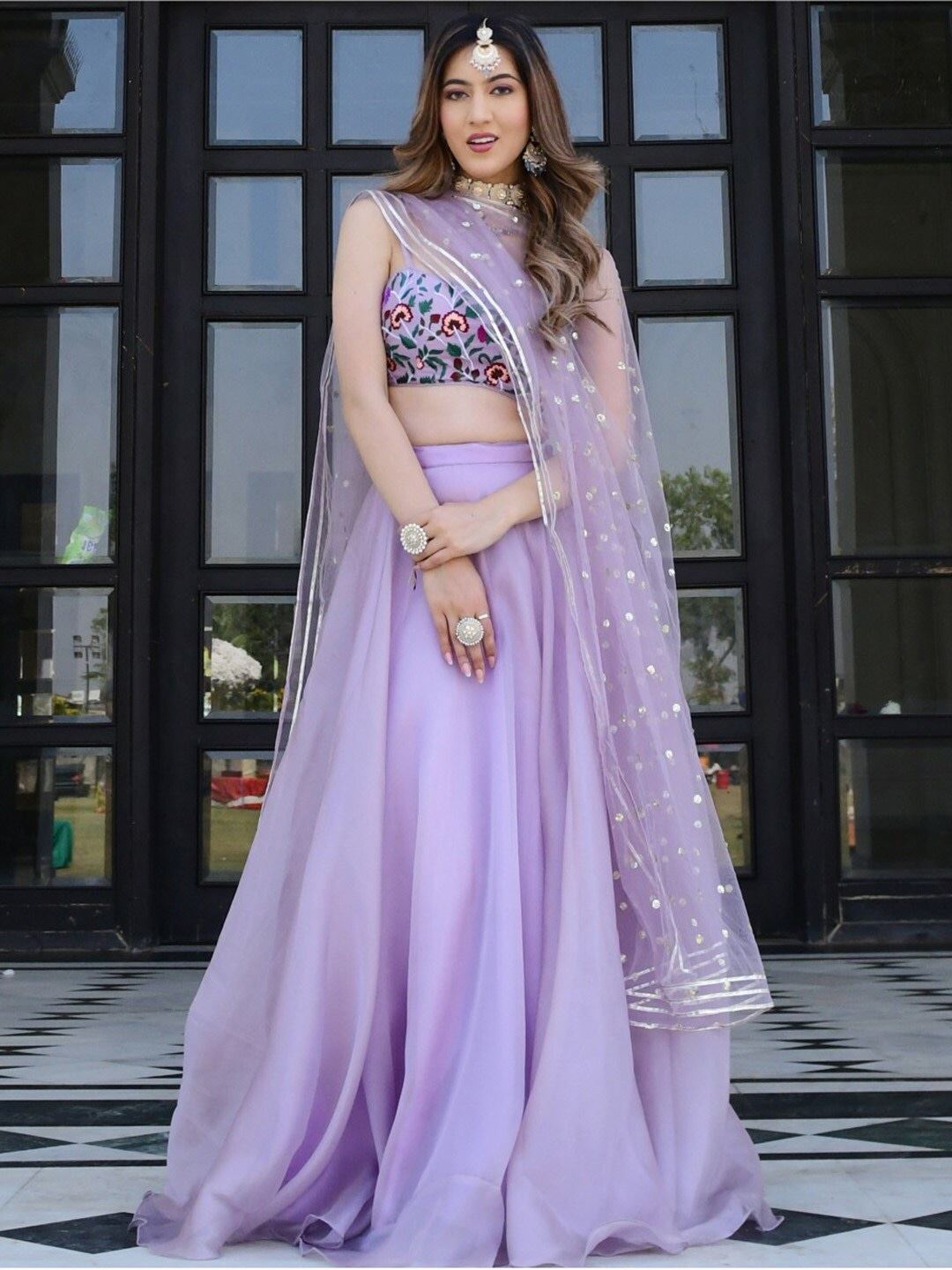 Lavender Organza Net Lehenga Choli With Gota Patti Work with Resham and Sequins Embroidery Work