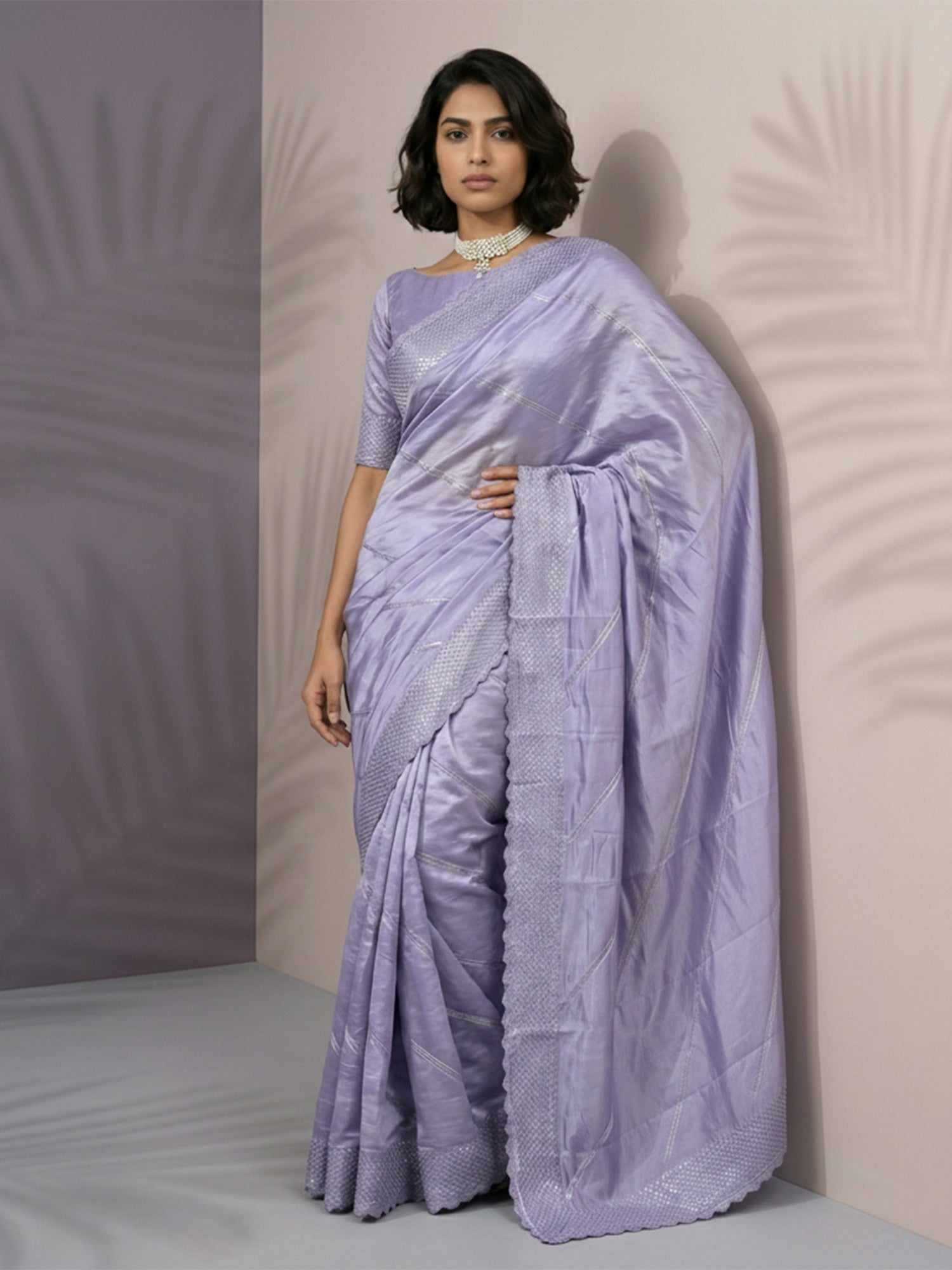 Lavender Rasberry Silk Saree with Premium Embroidery Sequins Work
