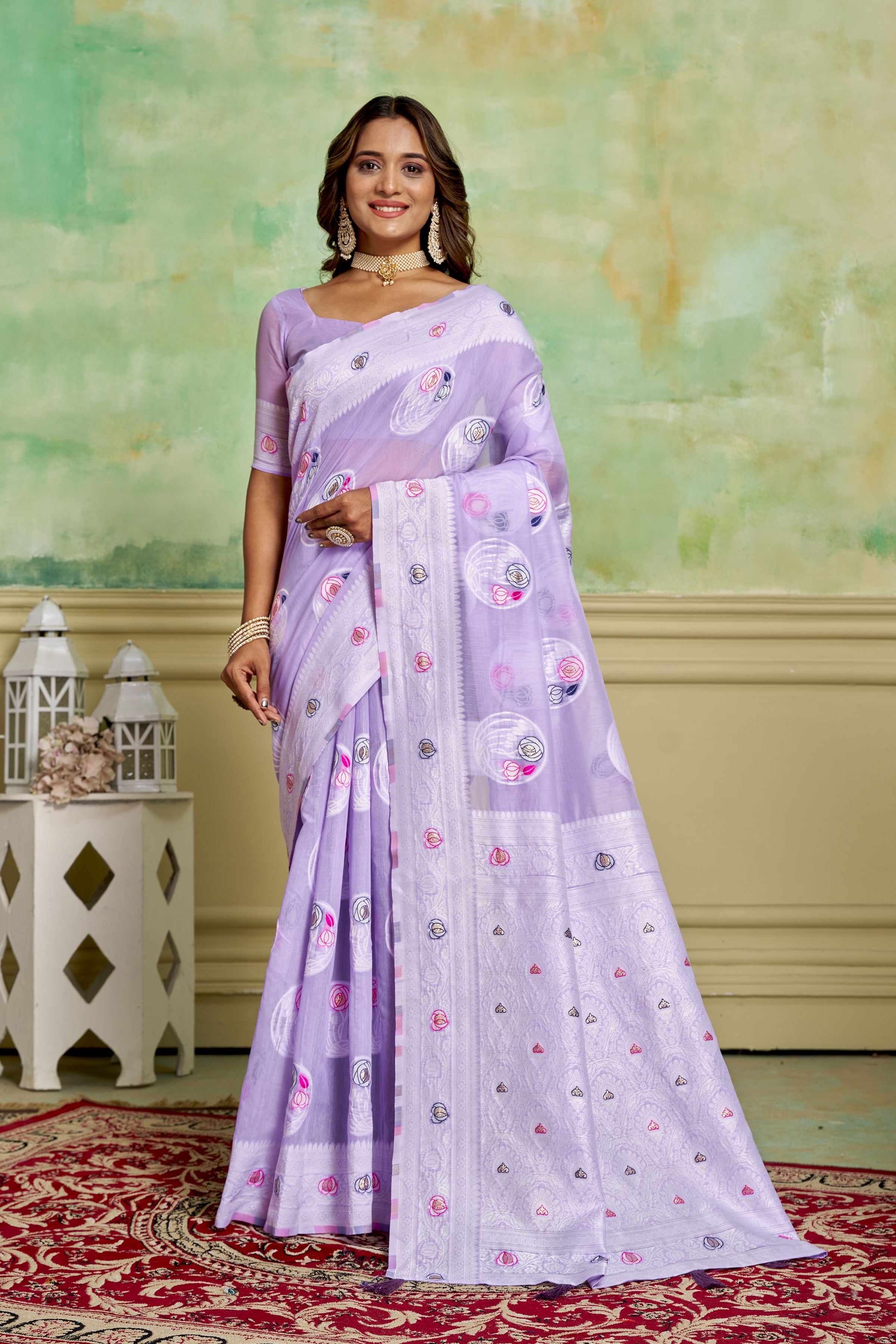 Lavender Rich And Elegant Woven Designer Cotton Fabric Saree