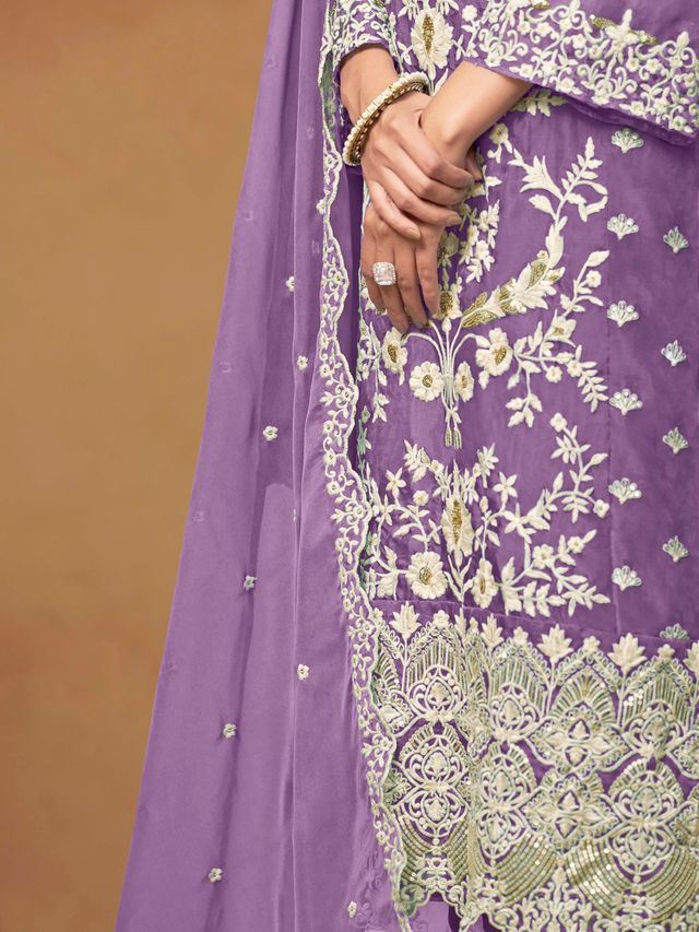 Lavender Salwar Kameez With Thread Emboirdered Work