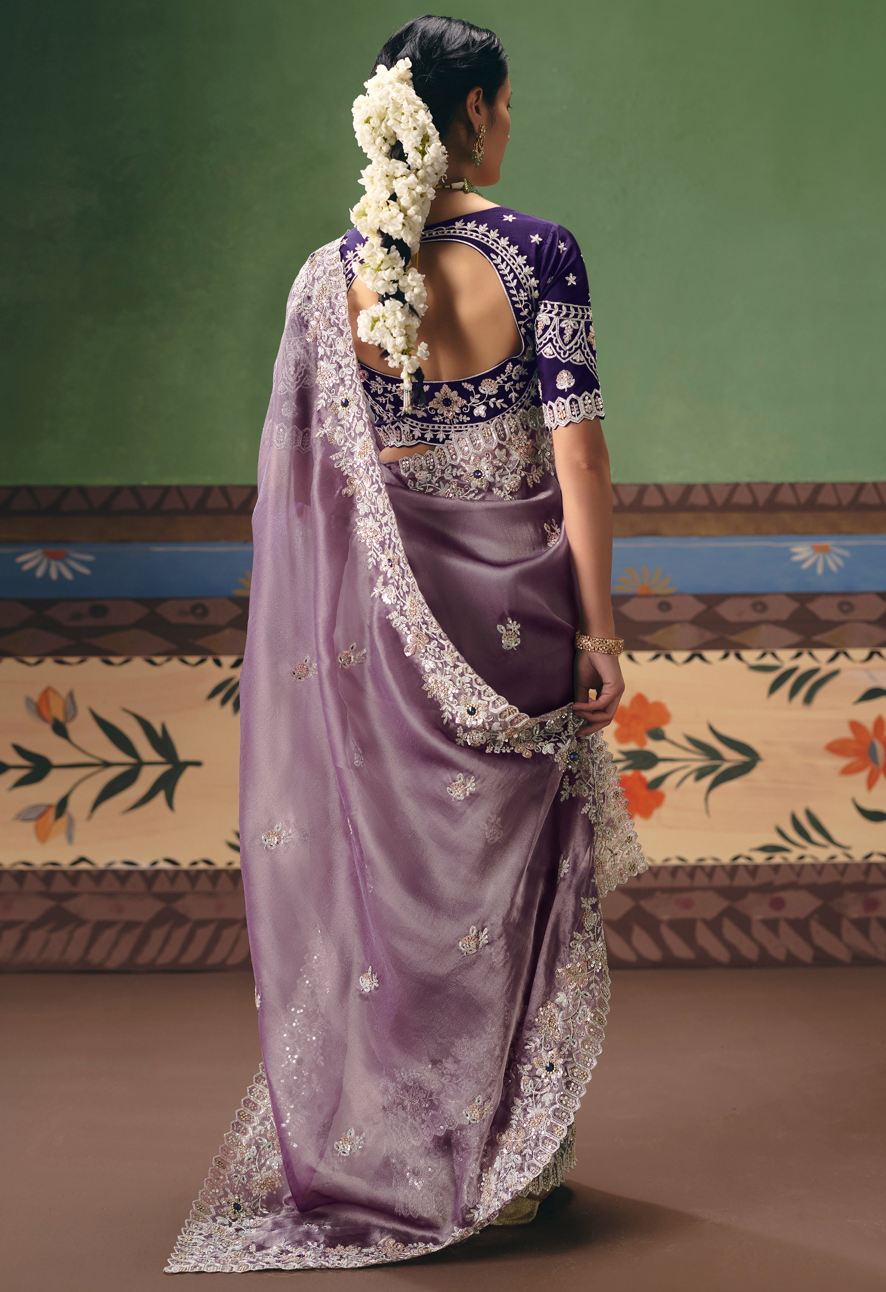 Lavender Saree With  Heavy Designer Embroidery, Sequince, Stone, Pearl With Beads Work
