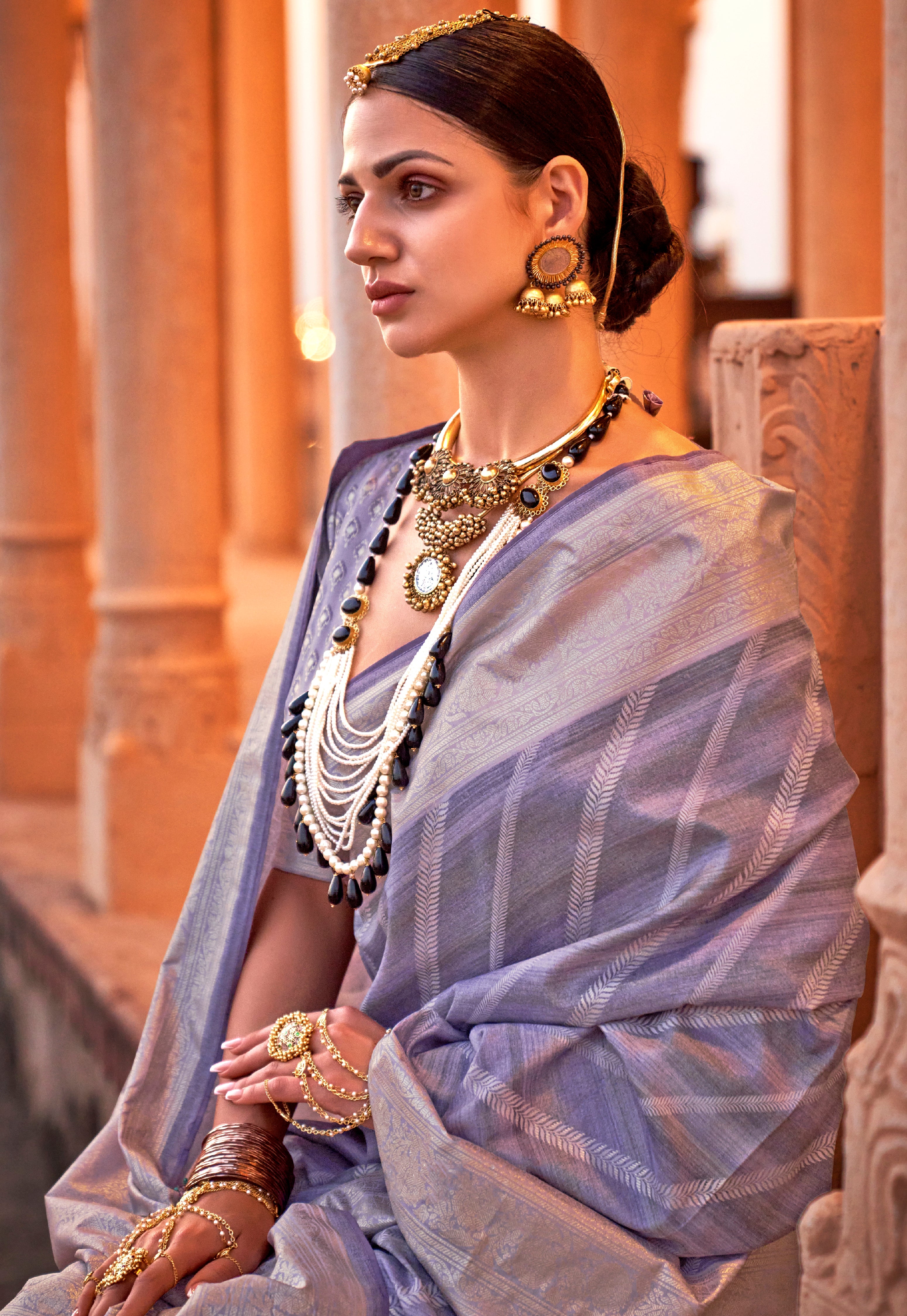 Lavender Saree With  Jacquard Woven Work