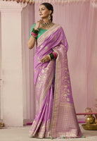 Lavender Saree With Jacquard Woven Work