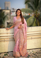 Lavender Silk Blend Saree With Meenakari Kashmiri woven Work