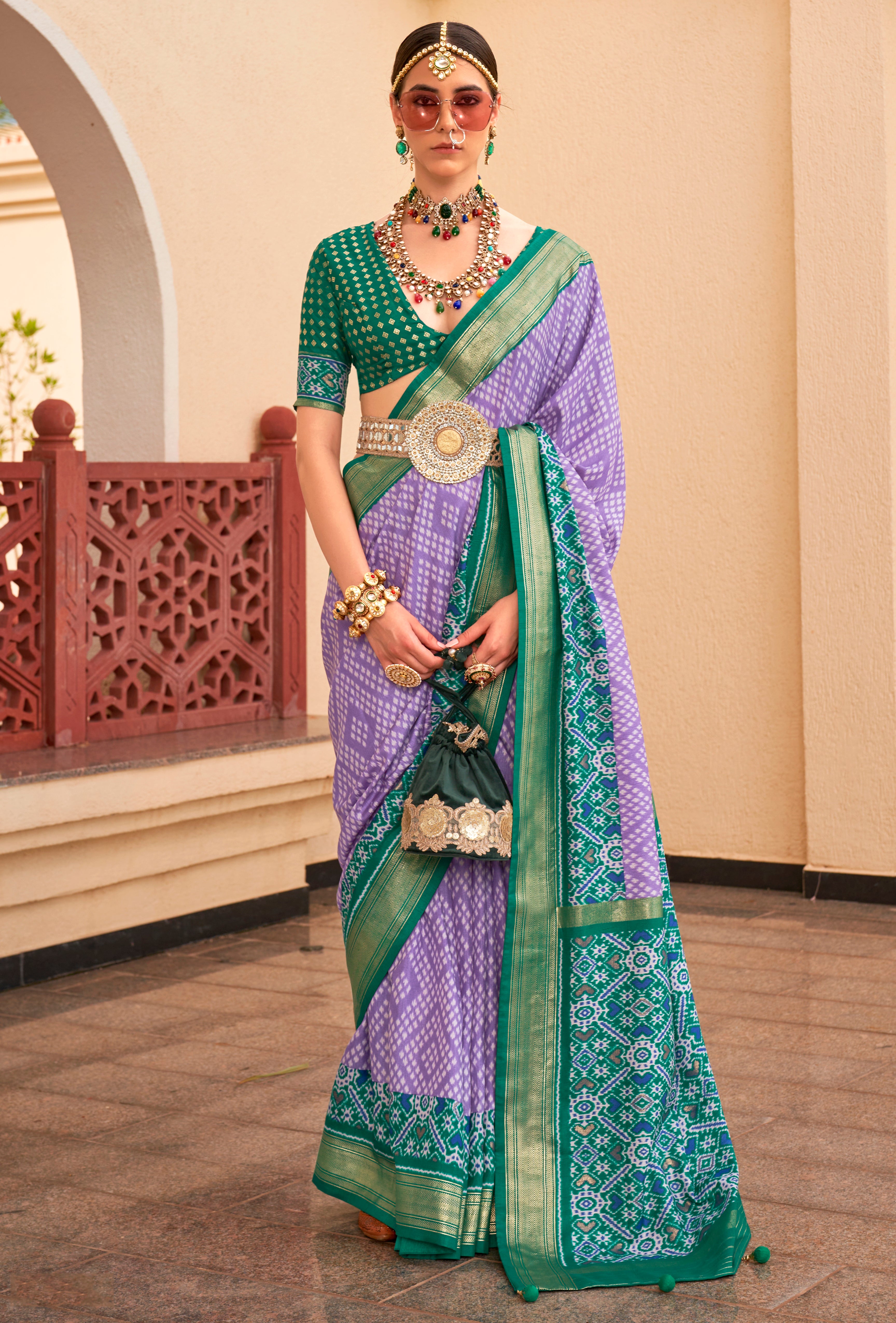 Lavender Silk Saree With  Digital Patola Print