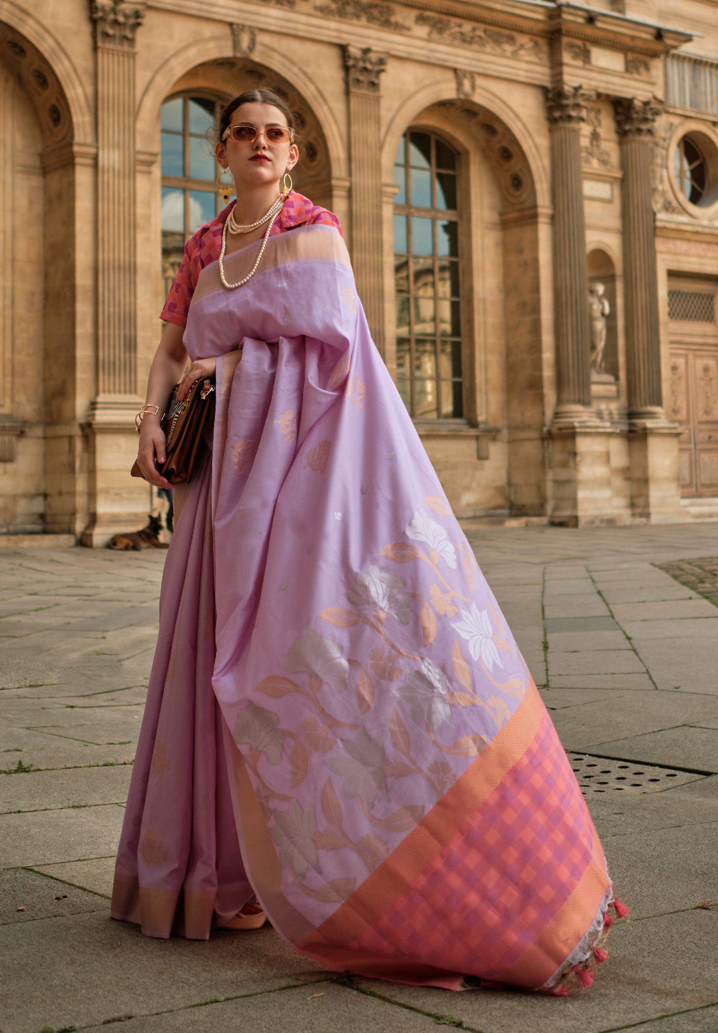 Lavender Soft Handloom Silk Saree With Woven Work