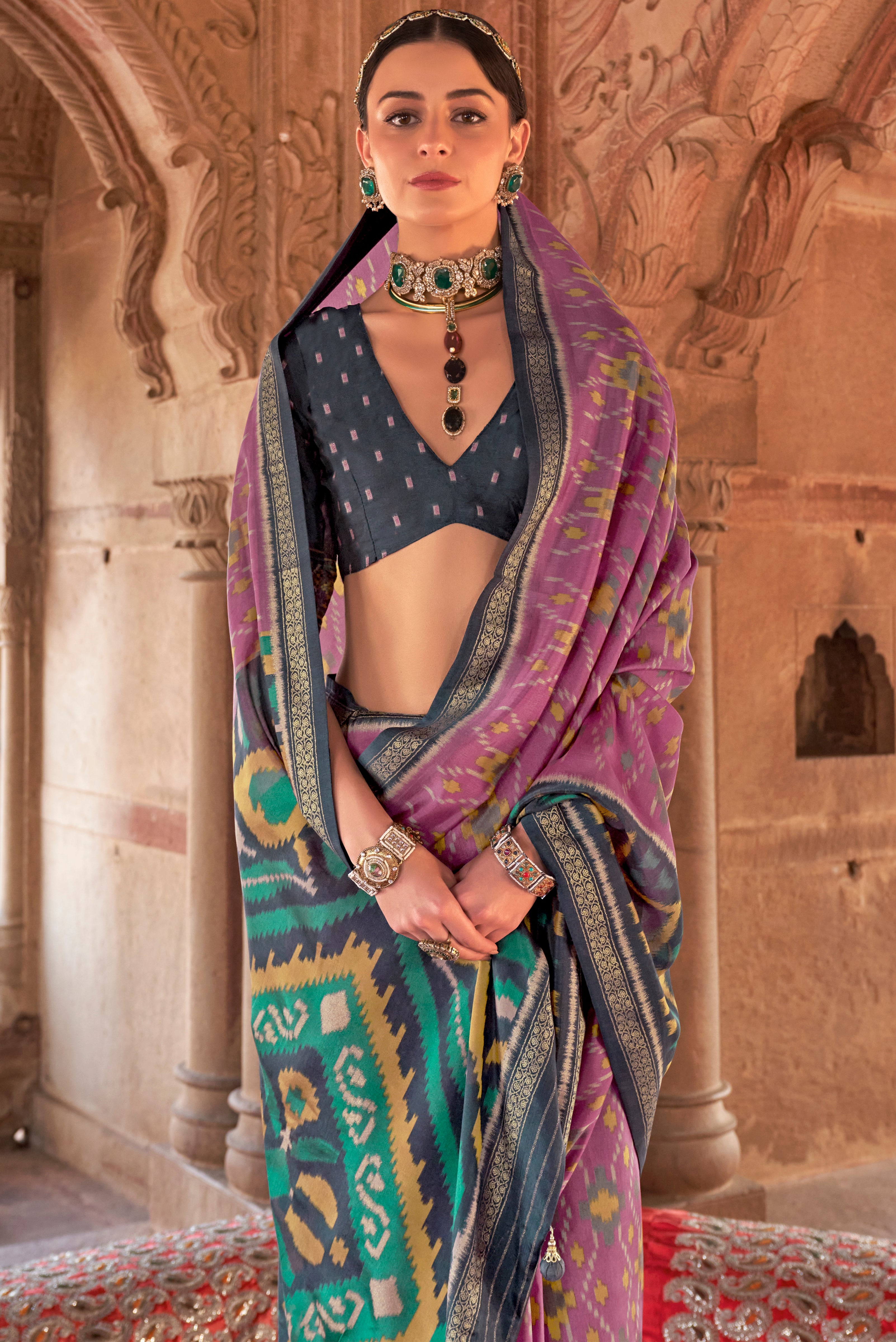 Lavender Super Georgette Saree With  Patola Print