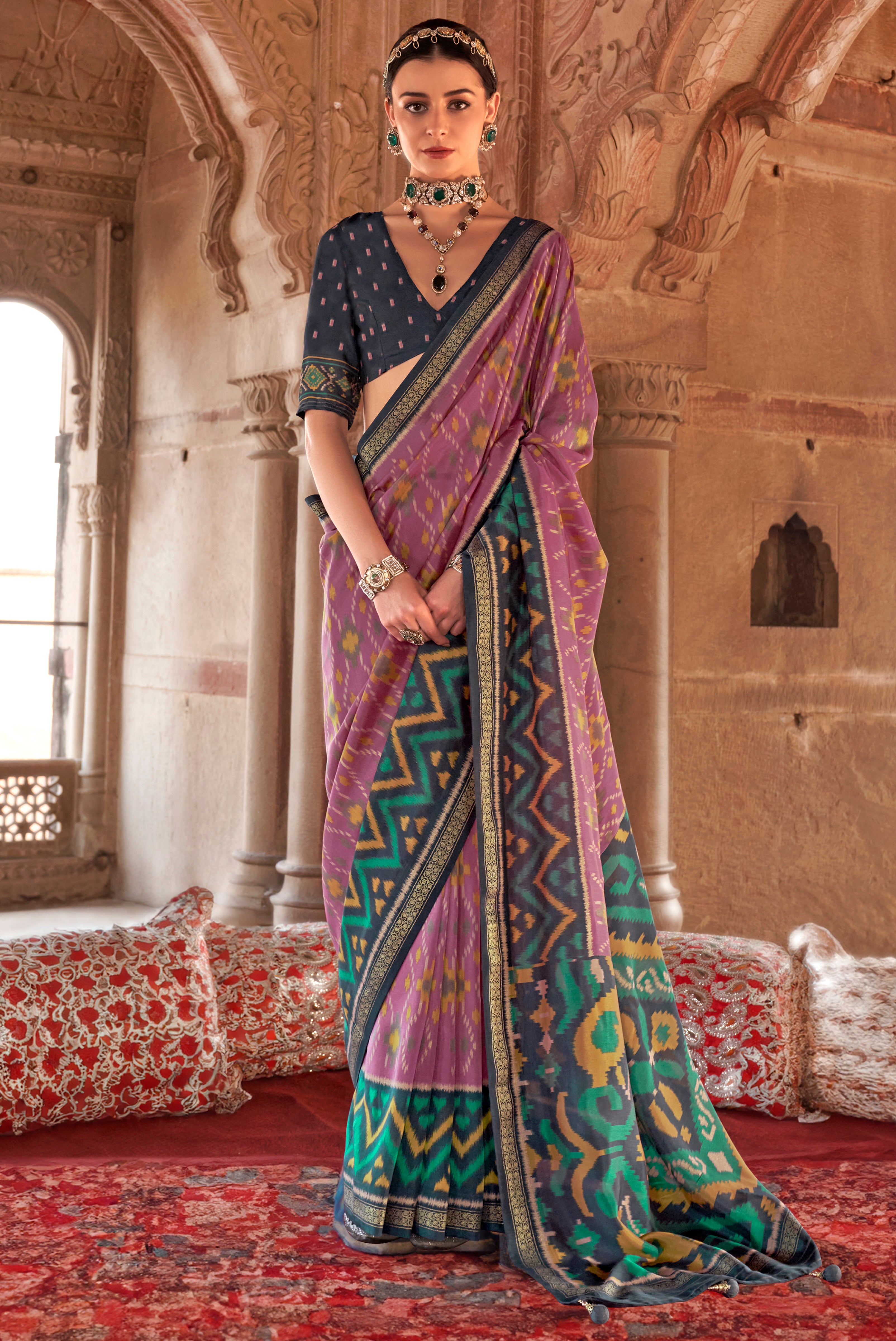 Lavender Super Georgette Saree With  Patola Print