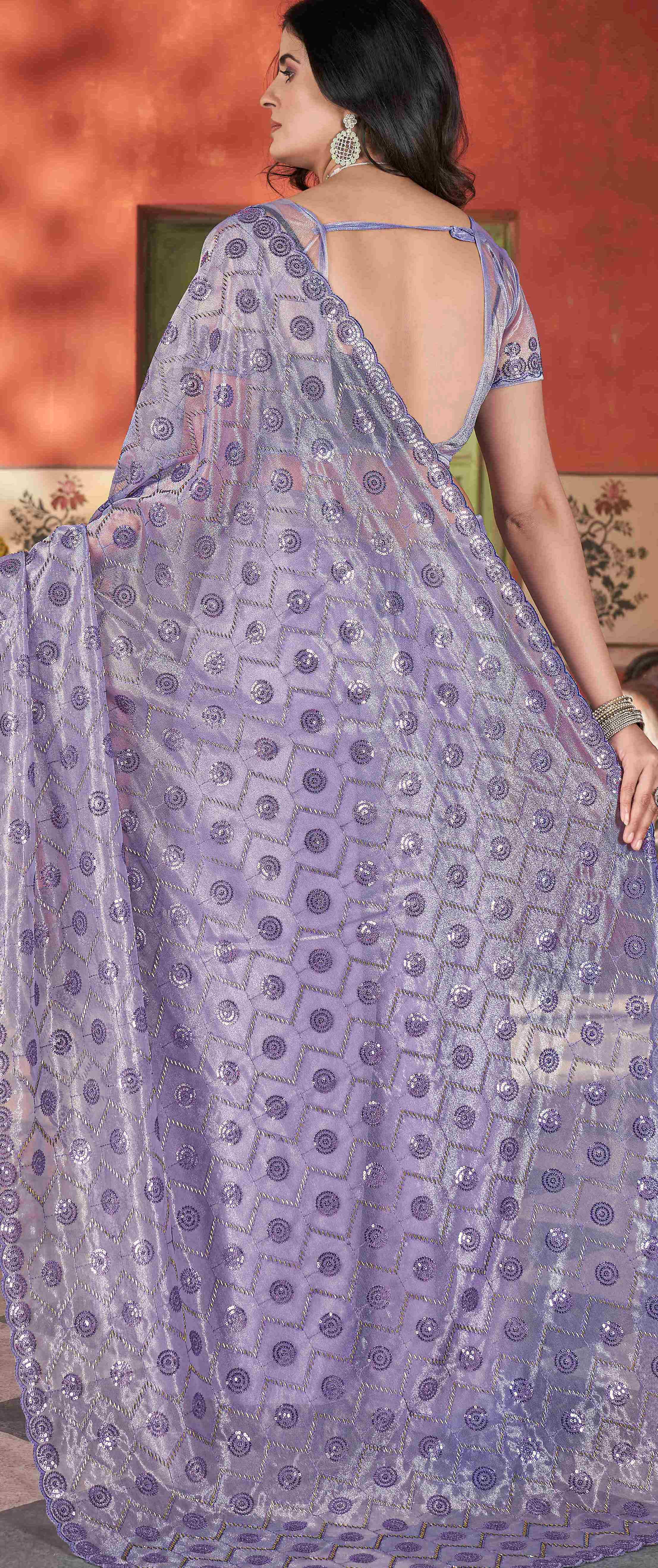 Lavender Tissue Net Glamorous Partywear Bollywood Saree