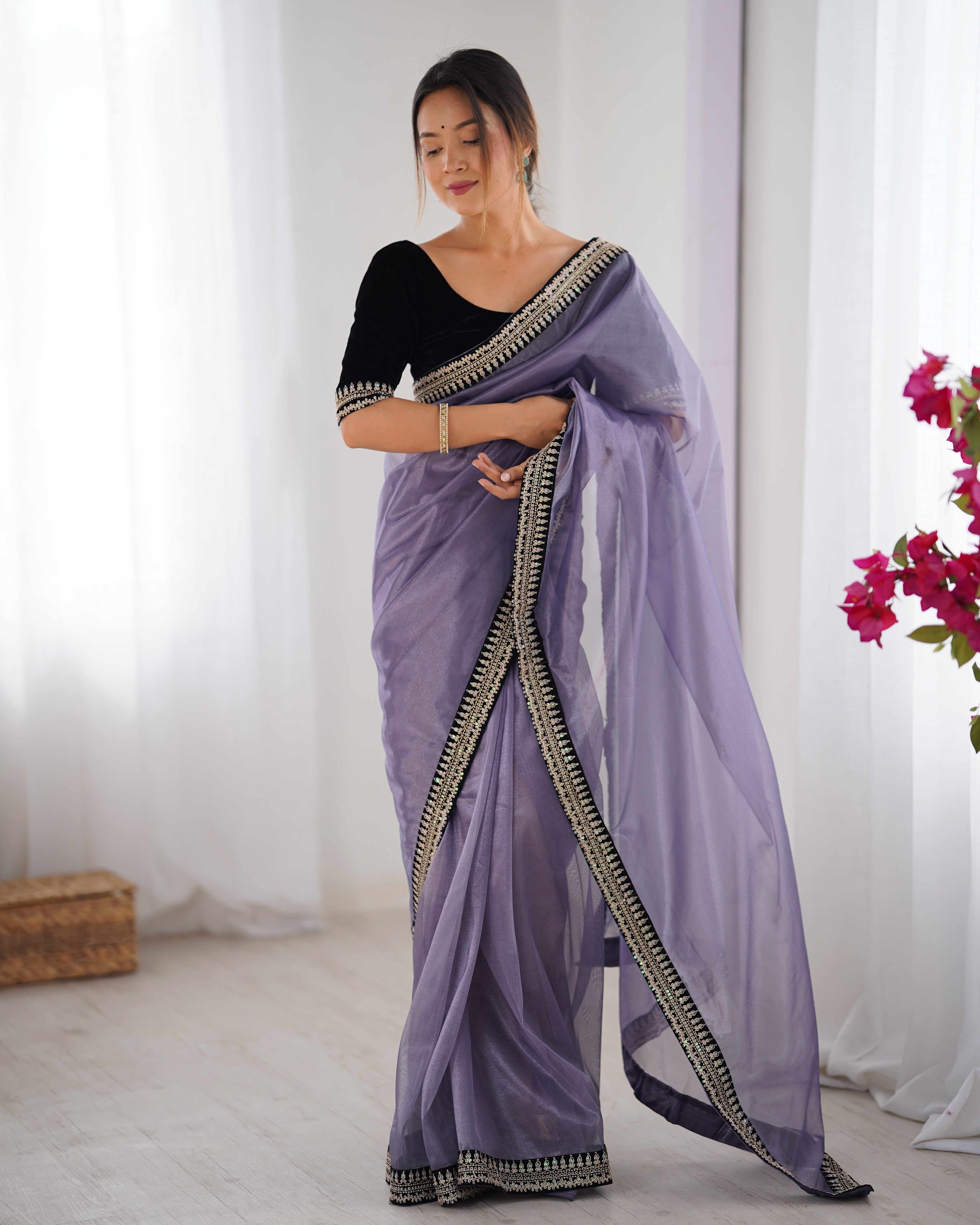Lavender Twill Net Beautiful Sophisticated Rich Girlie Saree