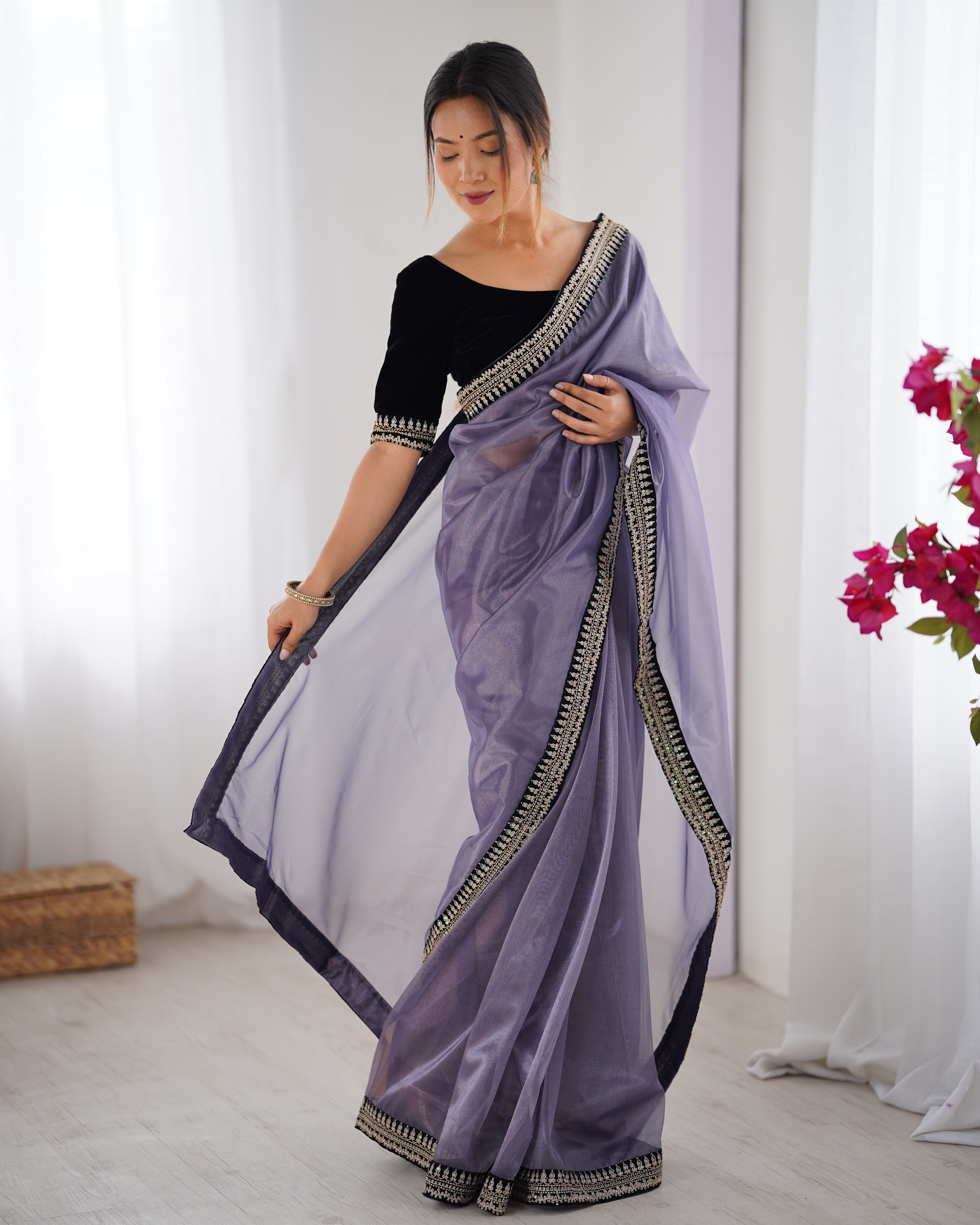 Lavender Twill Net Beautiful Sophisticated Rich Girlie Saree