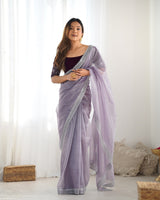 Lavender Twill Net Glamorous Bollywood Style Sequins Work Saree