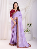 Lavender  Vichitra silk  Saree with Golden Foil  bandhani print with embroidery work lace Work