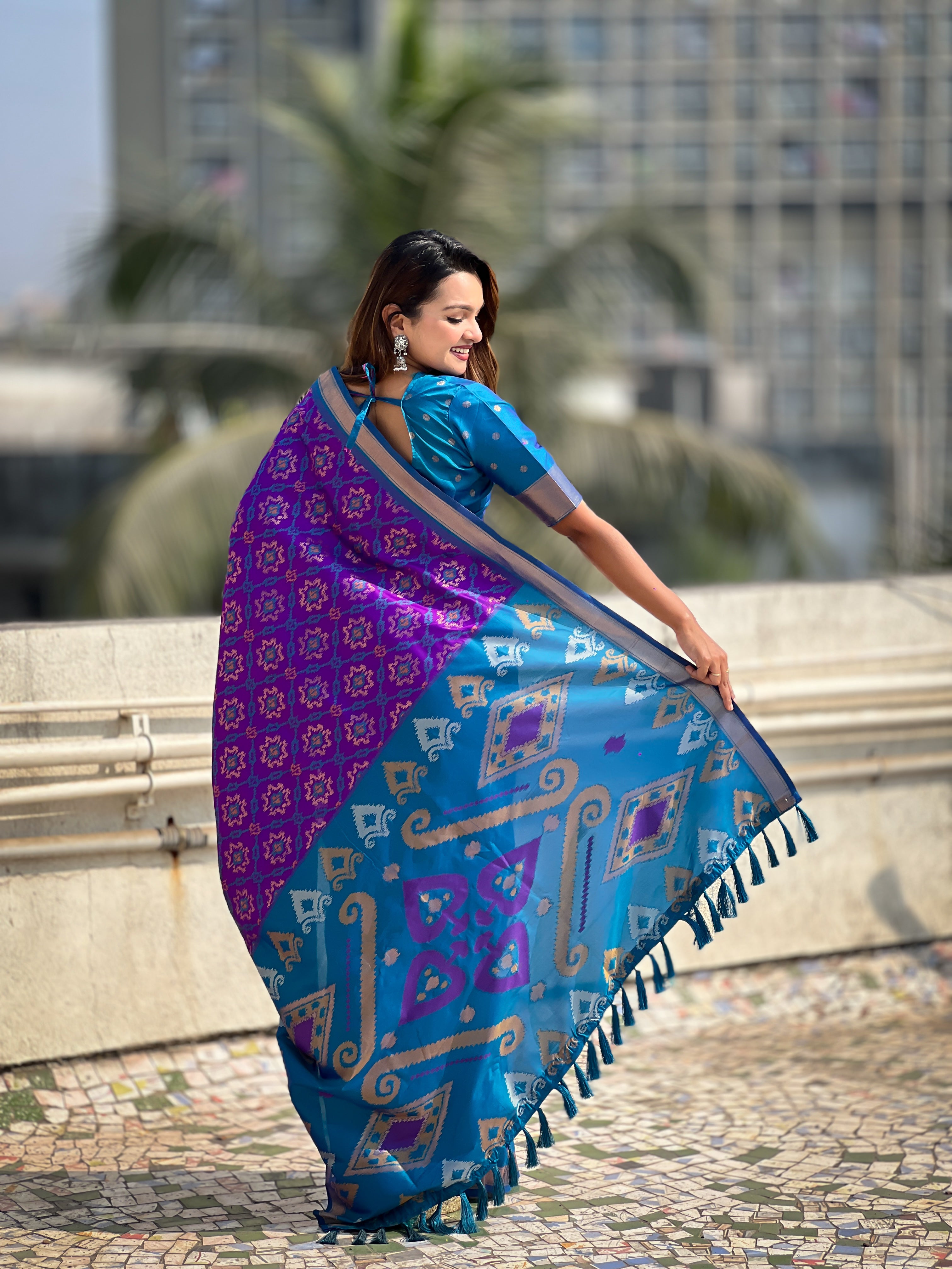 Lavender Woven Meenakari Ikkat Designer Patola Silk Ceremonial Saree