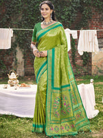 Leaf Green Banarasi Silk Woven Work Saree