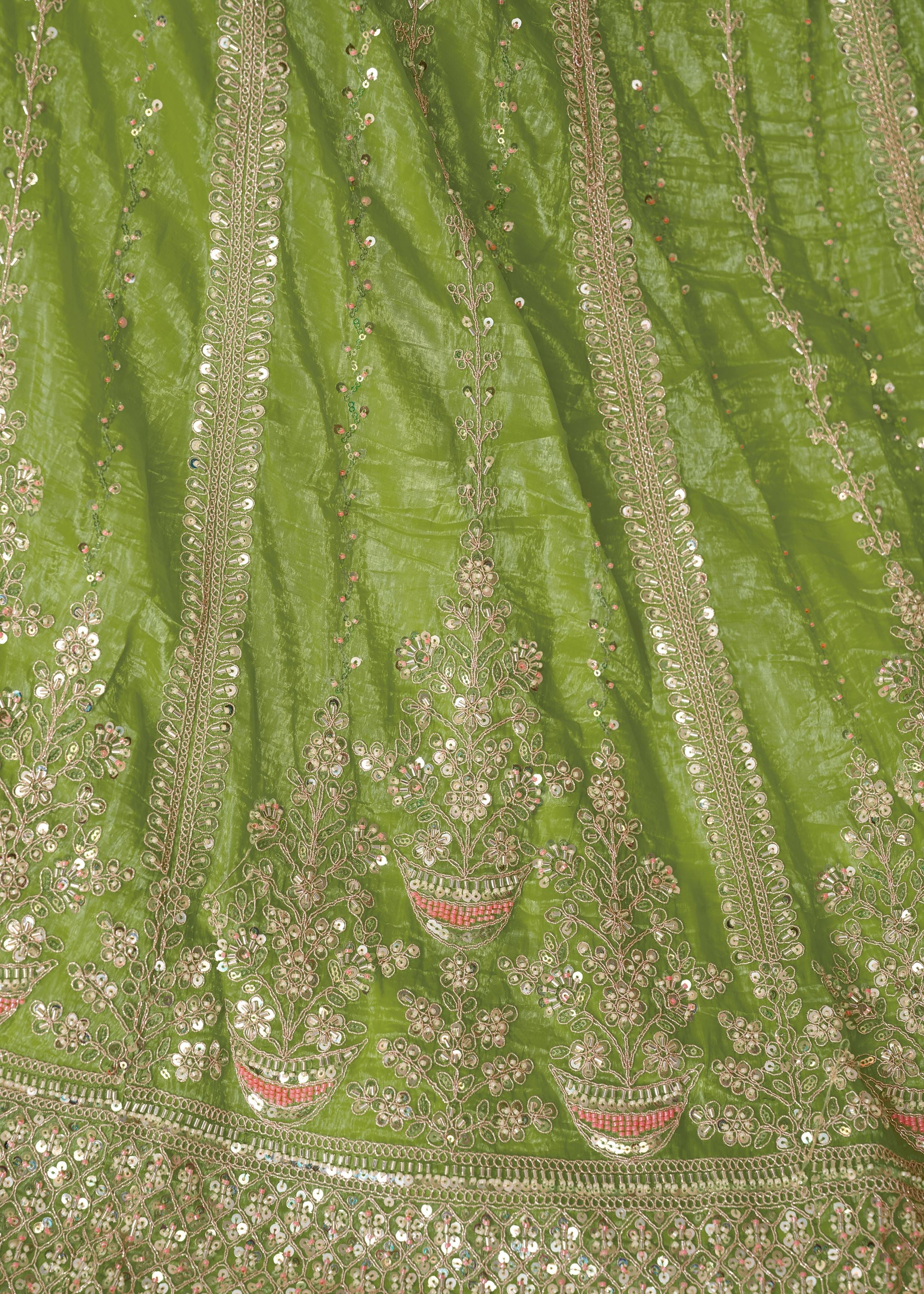 Lehenga For Mehendi Function- Indian Lehenga With Seqins And Cut Dana Work For Brides