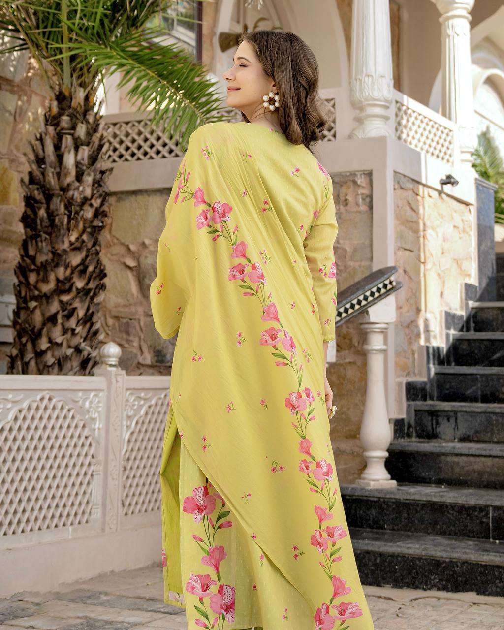 Lemon Chanderi Butti Kurta Pant Set  Printed
