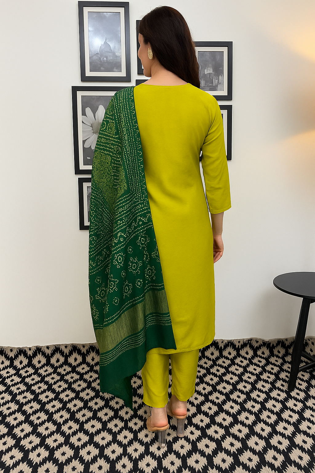 Lemon Chanderi Silk Kurta Pant Set With Heavy Thread Embroidery Work With Printed Dupatta