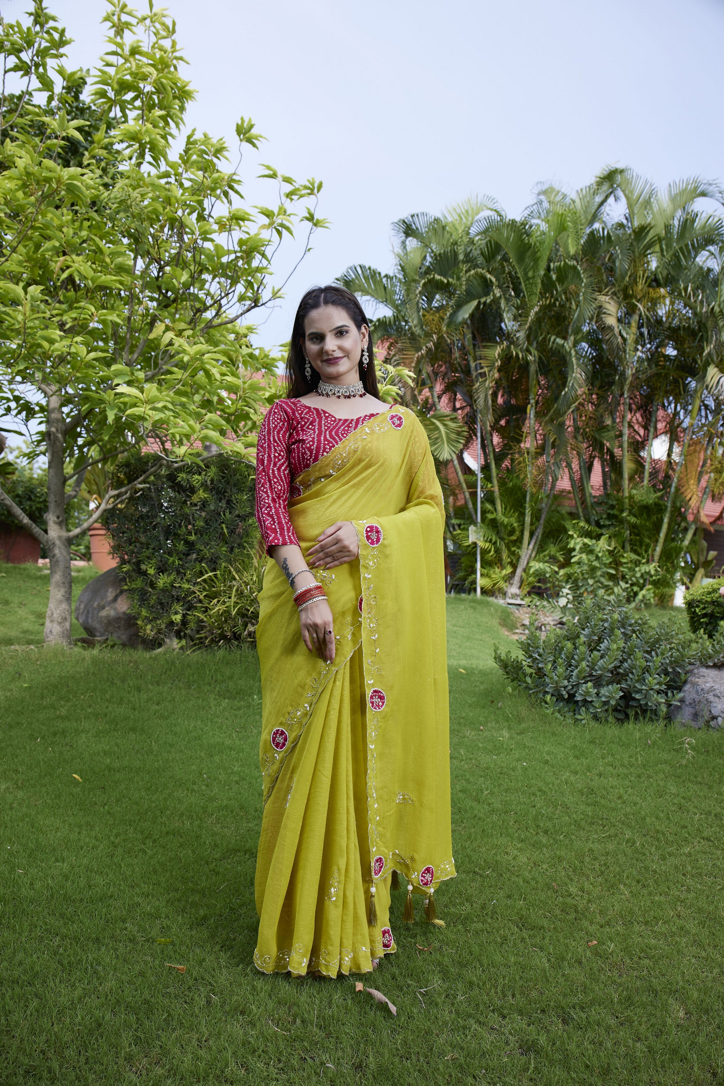 Lemon Chiffon Beautiful Heavy Traditonal Rich Festive Saree
