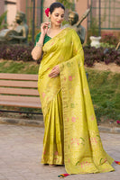 Lemon Color Pure Dola Silk Saree With  Jacquard Woven Work
