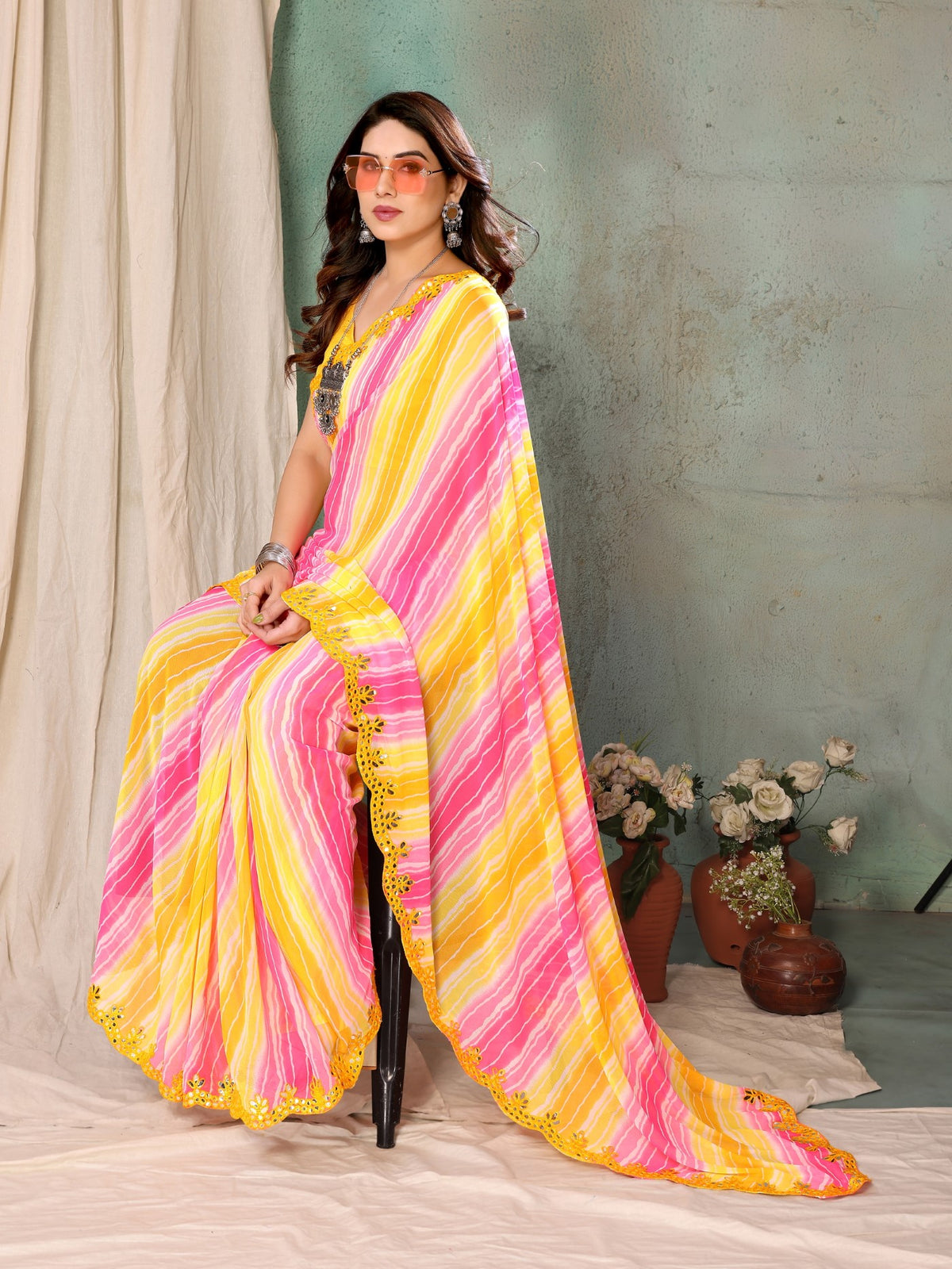 Lemon Georgette Saree with Fancy Printed Design