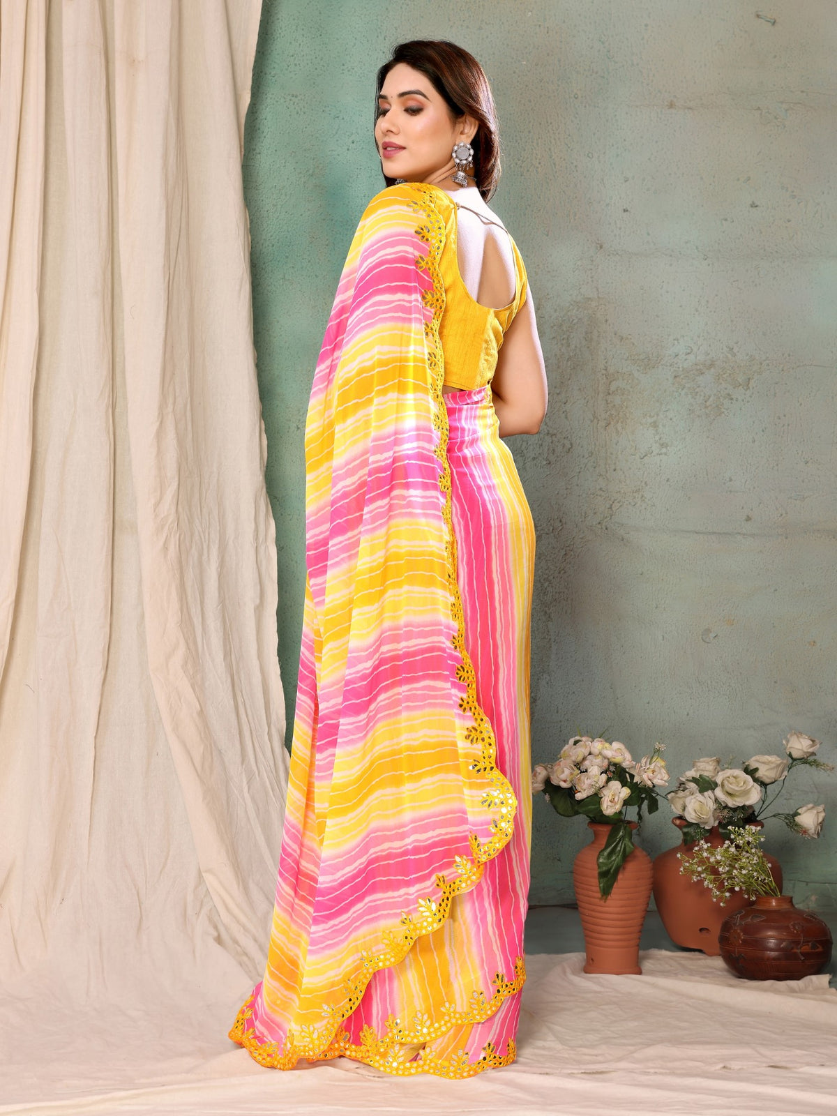 Lemon Georgette Saree with Fancy Printed Design