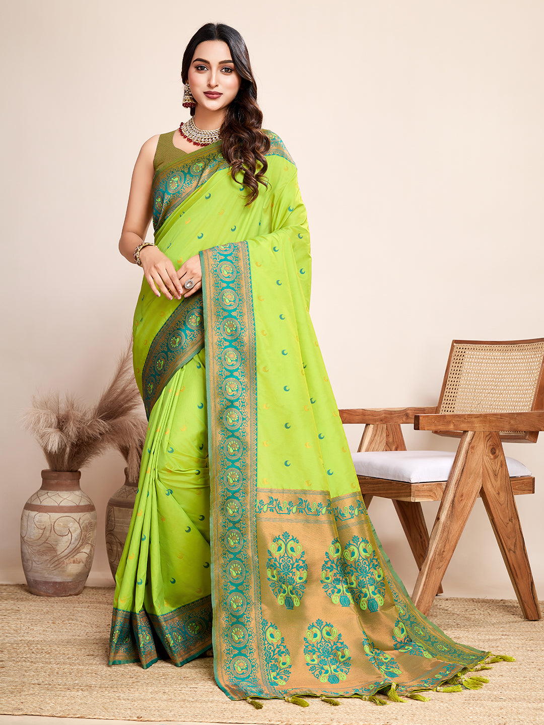 Lemon Heavy Woven Designer Jacquard Silk Saree For Traditonal Looks