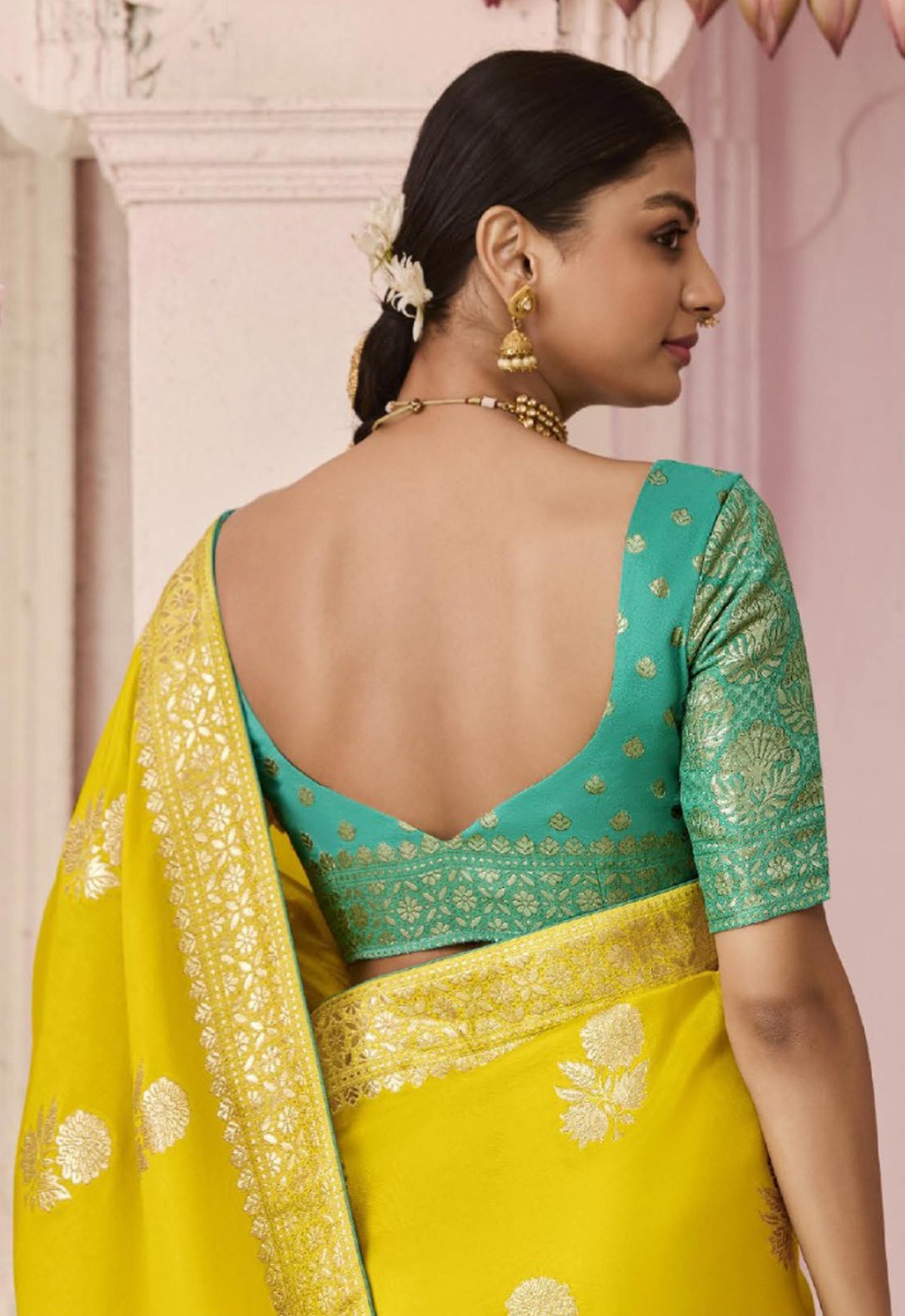 Lemon Saree With Jacquard Woven Work