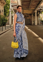 LightBlue Organza Saree With Jacquard Woven Chikankari Work