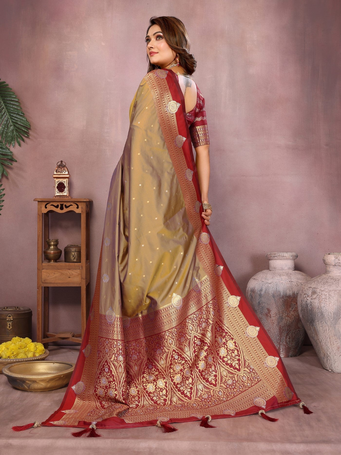 Light Brown Silk Sarees Saree With Traditional Weaving