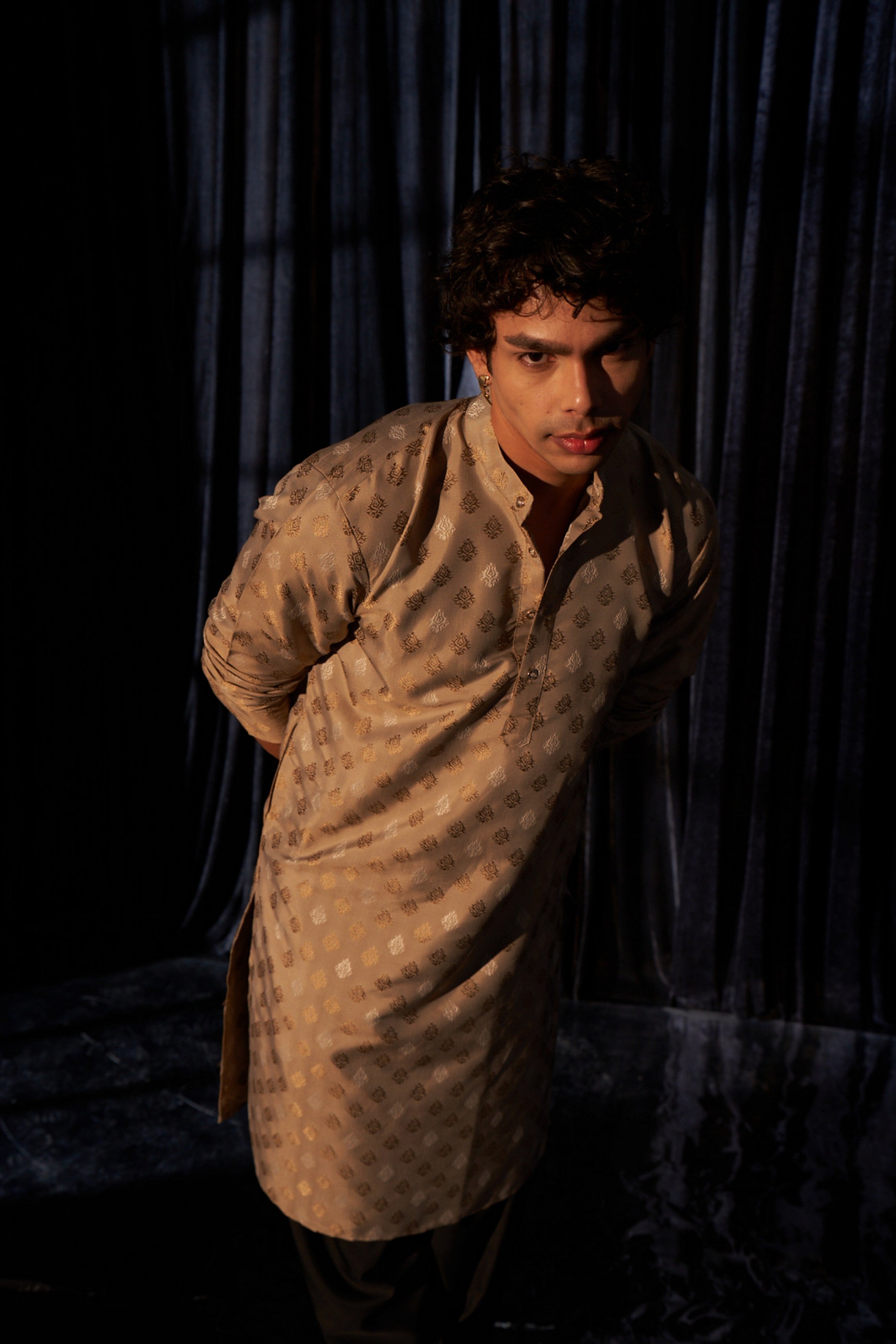 Light Brown Viscose Wevon Kurta Payjama – Subtle Designer Appeal