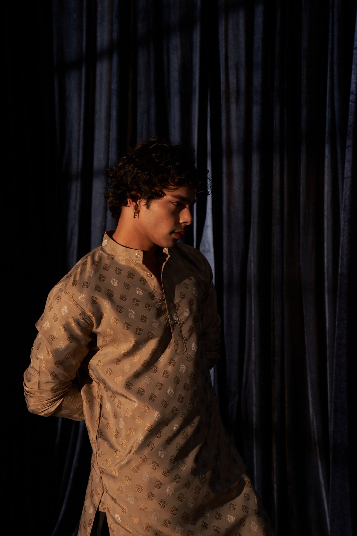 Light Brown Viscose Wevon Kurta Payjama – Subtle Designer Appeal