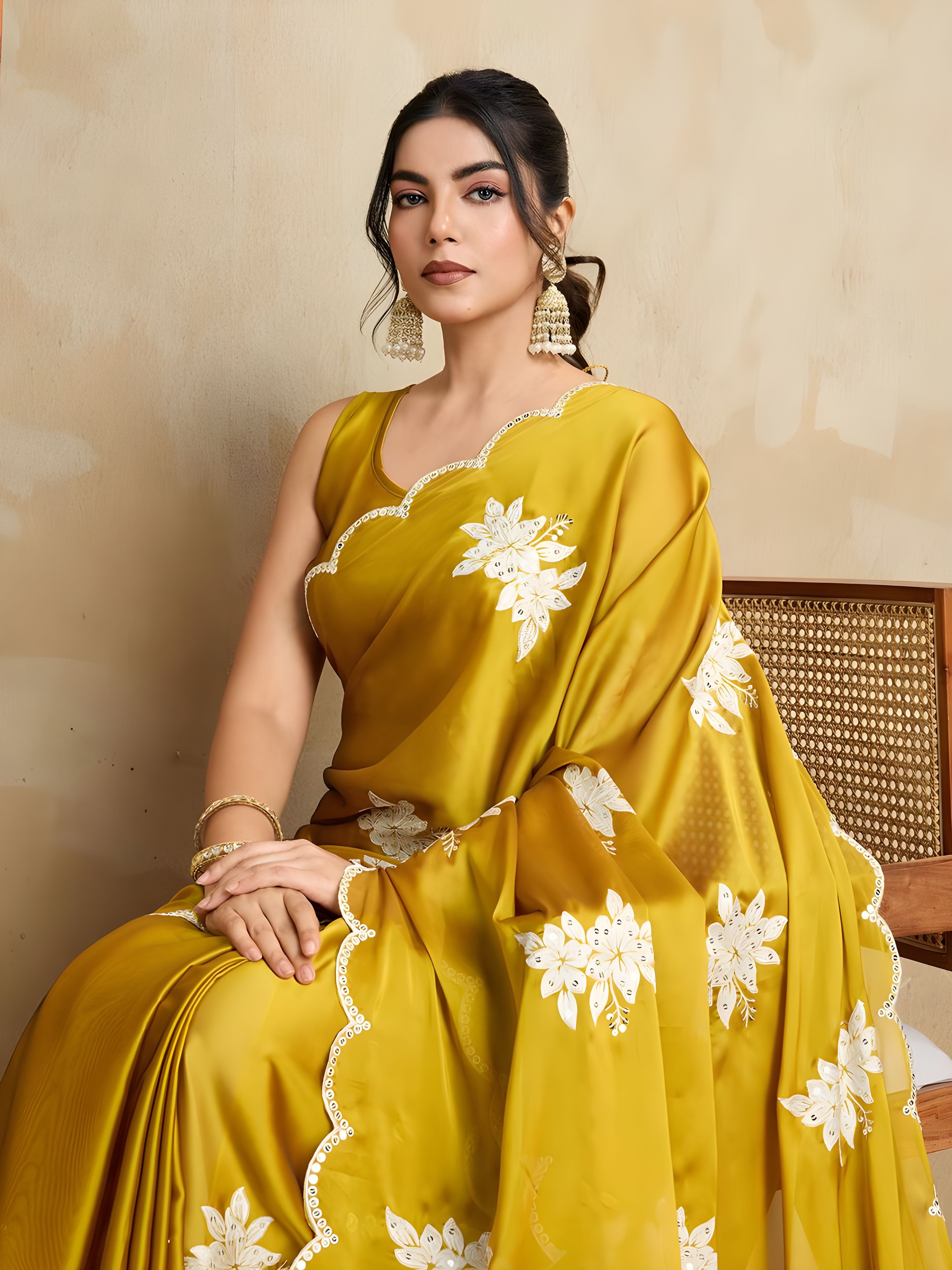 Light Golden Black Rangoli silk Saree with Embroidery Work